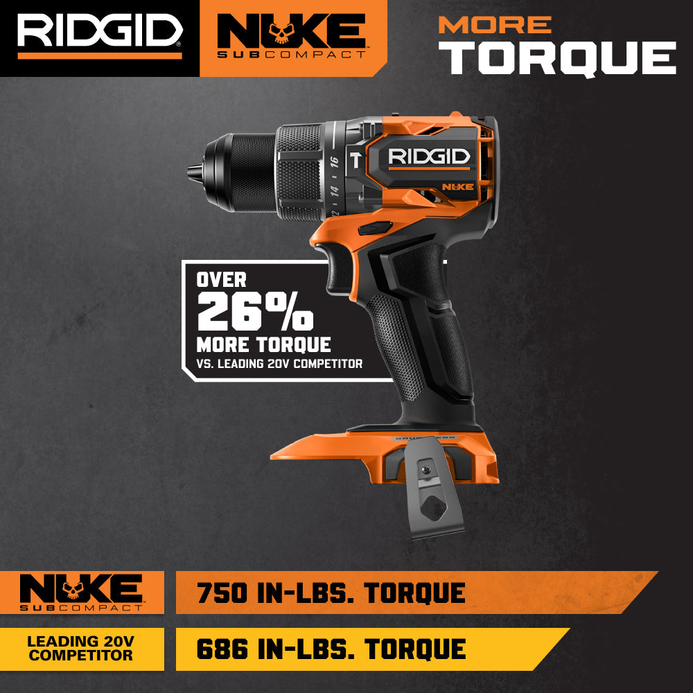 Perceuse/visseuse à percussion sans balais subcompacte 1/2 po 18 V NUKE – Trousse