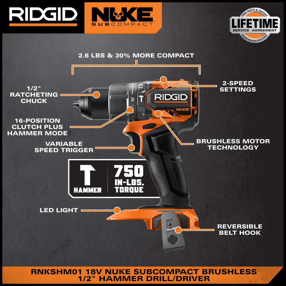 Perceuse/visseuse à percussion sans balais subcompacte 1/2 po 18 V NUKE – Trousse