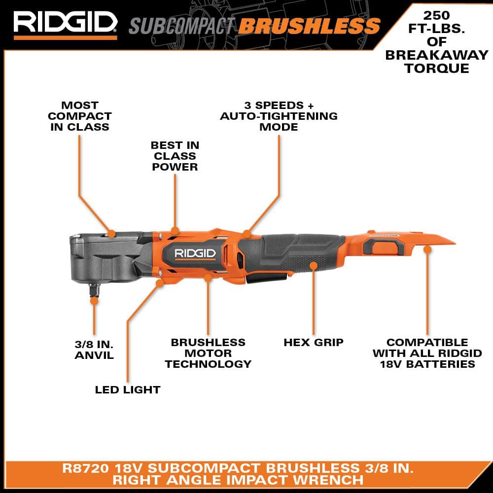 Clé à chocs à angle droit 18 V SubCompact Brushless 3/8 po (outil uniquement)
