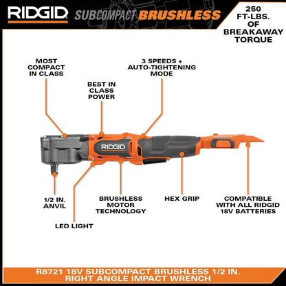 Clé à chocs à angle droit 18 V SubCompact Brushless 1/2 po (outil uniquement)