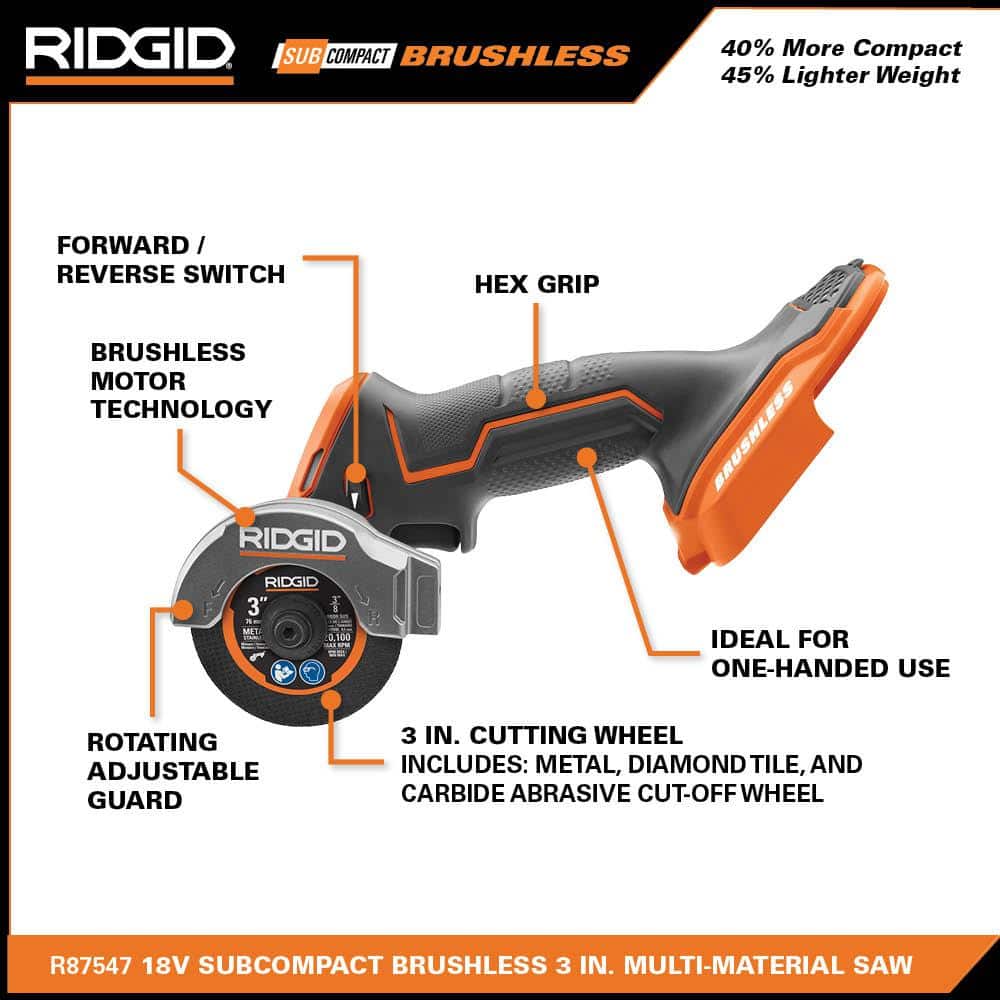 Scie multi-matériaux sans fil 18 V SubCompact de 7,6 cm (3 po) avec (3) molettes de coupe, batterie 2,0 Ah et chargeur 18 V