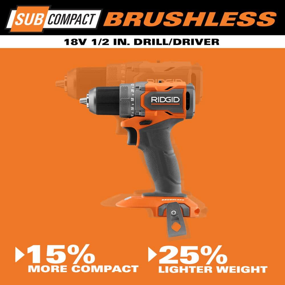 Perceuse-visseuse sans fil 18 V SubCompact sans balais de 1/2 po avec deux batteries de 2,0 Ah, chargeur et sac à outils.