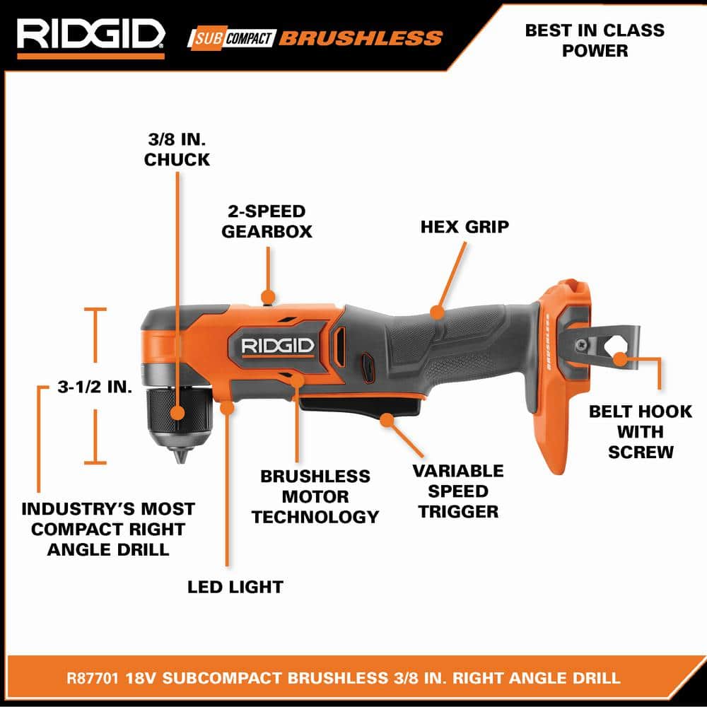 Perceuse à angle droit sans fil 18 V SubCompact de 3/8 po avec batterie de 2,0 Ah MAX et chargeur